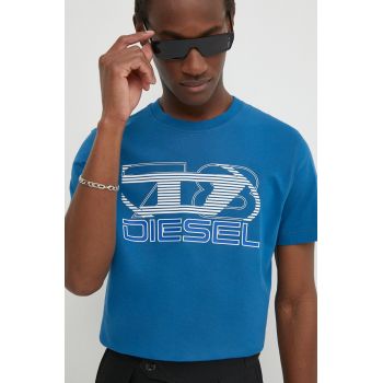 Diesel tricou din bumbac T-DIEGOR-K74 bărbați, cu imprimeu, A12502.0GRAI ieftin