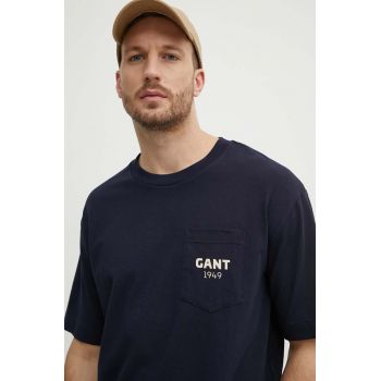 Gant tricou barbati, culoarea albastru marin, cu imprimeu de firma original