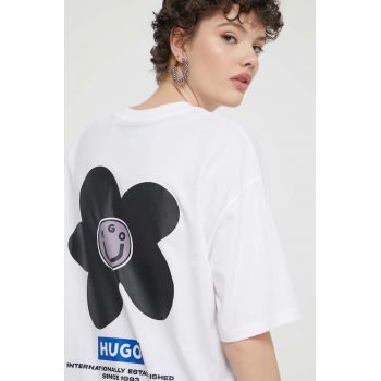 HUGO Blue tricou din bumbac femei, culoarea alb 50511471