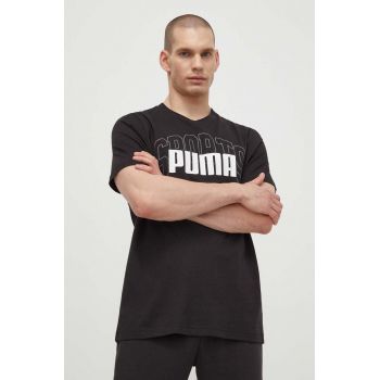 Puma tricou din bumbac bărbați, culoarea negru, cu imprimeu, 680177