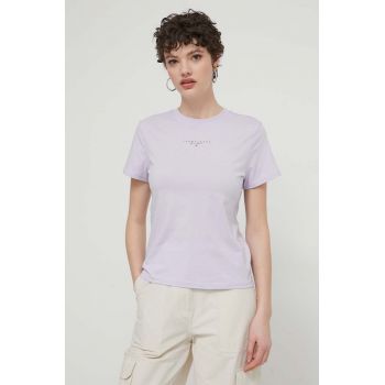 Tommy Jeans tricou din bumbac femei, culoarea violet