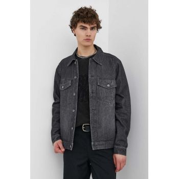 Wood Wood geacă din denim Ivan Denim bărbați, culoarea negru, de tranziție, 12315107.7051
