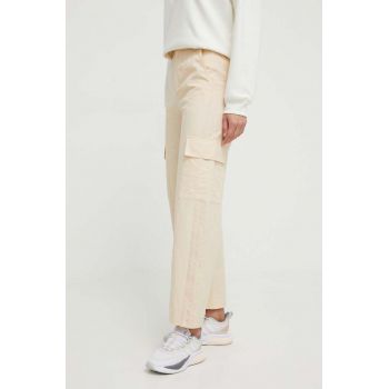 adidas Originals pantaloni de bumbac culoarea bej, drept, high waist, IU2695 ieftina
