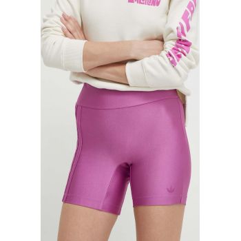 adidas Originals pantaloni scurti femei, culoarea roz, neted, high waist, IS2384