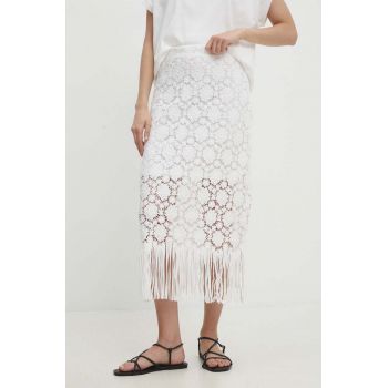 Answear Lab fusta culoarea alb, midi, drept