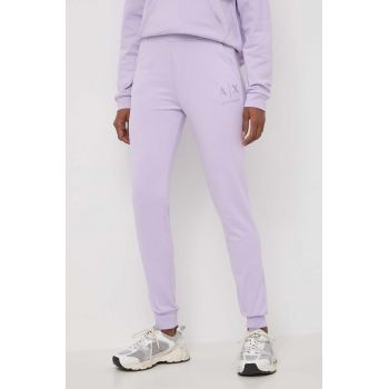 Armani Exchange pantaloni de trening din bumbac culoarea violet, neted, 3DYP82 YJFDZ de firma original