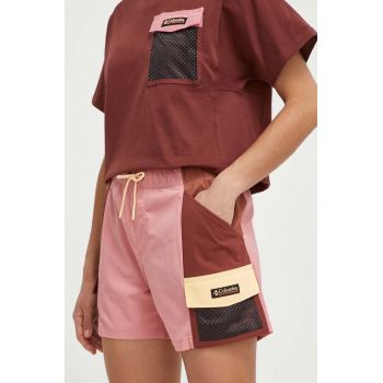 Columbia pantaloni scurti Painted Peak femei, culoarea roz, cu imprimeu, high waist, 2076071 de firma originali
