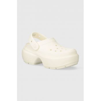 Crocs papuci Stomp Slide femei, culoarea bej, cu platforma, 209347.0WV