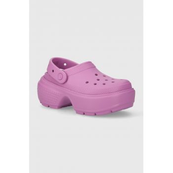 Crocs papuci Stomp Slide femei, culoarea violet, cu platforma, 209347.6WQ