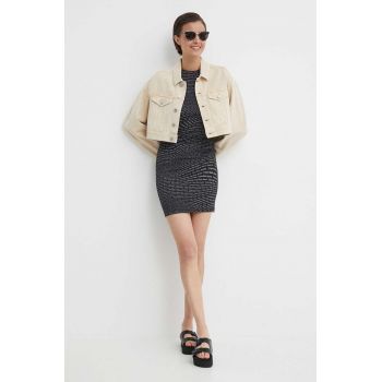 Dkny geacă din denim femei, culoarea bej, de tranziție, oversized, D2A4CX20