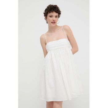 HUGO rochie din bumbac culoarea bej, mini, evazați, 50510433