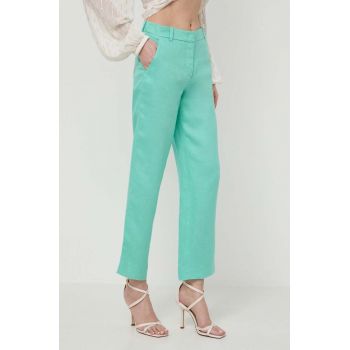 Luisa Spagnoli pantaloni din in ARGANO culoarea verde, drept, high waist, 541139
