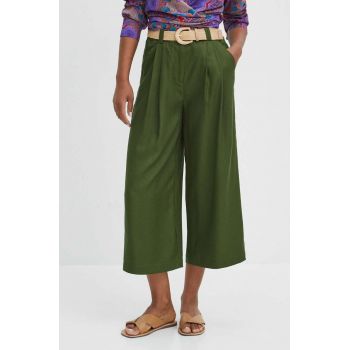 Medicine pantaloni femei, culoarea verde, fason culottes, high waist