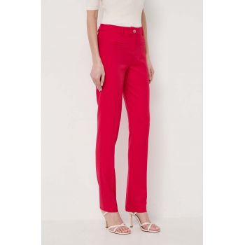 Morgan pantaloni femei, culoarea roz, mulata, high waist