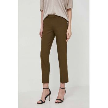 Morgan pantaloni femei, culoarea verde, drept, medium waist