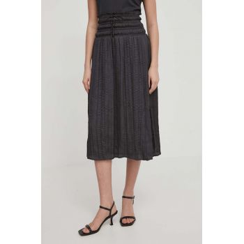 Pepe Jeans fusta culoarea gri, midi, evazati