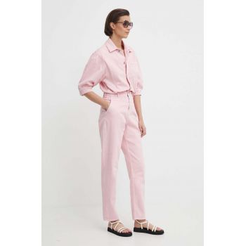 Pepe Jeans salopeta jeans culoarea roz, cu guler