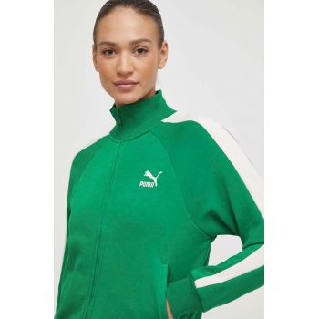Puma bluză Iconic T7 femei, culoarea verde, cu model, 625602 ieftin