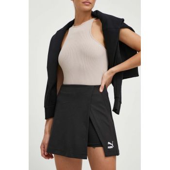 Puma fustă-pantalon T7 culoarea negru, cu imprimeu, medium waist, 624542