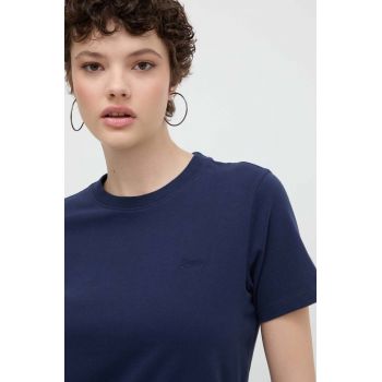 Superdry tricou din bumbac femei, culoarea albastru marin