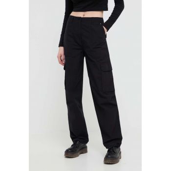 Tommy Jeans pantaloni femei, culoarea negru, drept, high waist DW0DW17769