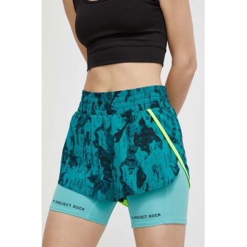 Under Armour pantaloni scurți de antrenament Project Rock culoarea verde, modelator, medium waist