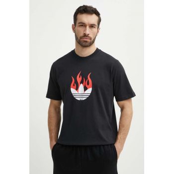 adidas Originals tricou din bumbac Flames barbati, culoarea negru, cu imprimeu, IS0178 ieftin