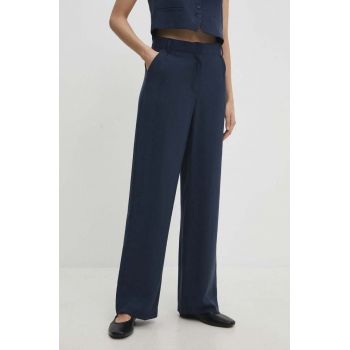 Answear Lab pantaloni femei, culoarea albastru marin, drept, high waist