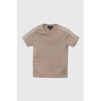 Emporio Armani tricou din bumbac culoarea maro, cu imprimeu