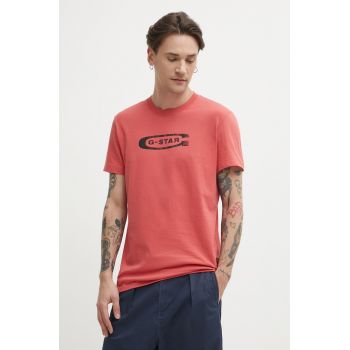 G-Star Raw tricou din bumbac barbati, culoarea roz, cu imprimeu ieftin
