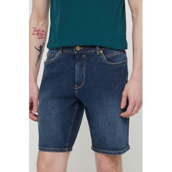 Solid pantaloni scurti jeans barbati, culoarea albastru marin de firma originali