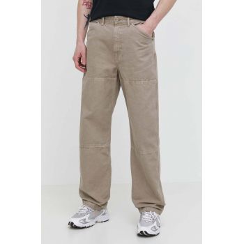 Superdry pantaloni de bumbac culoarea bej, drept