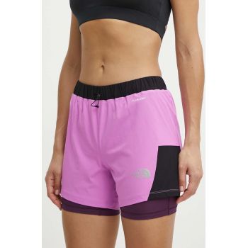 The North Face pantaloni scurti sport femei, culoarea violet, modelator, high waist, NF0A7SXRUHO1 de firma originali