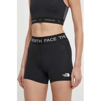 The North Face pantaloni scurti sport Tech Bootie femei, culoarea negru, cu imprimeu, medium waist, NF0A87JZJK31