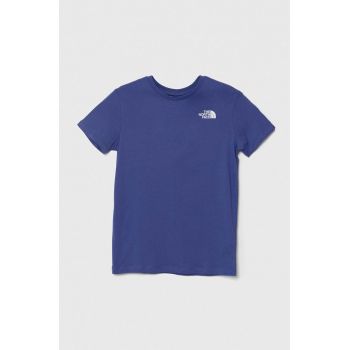 The North Face tricou de bumbac pentru copii REDBOX TEE (BACK BOX GRAPHIC) culoarea violet, cu imprimeu ieftin