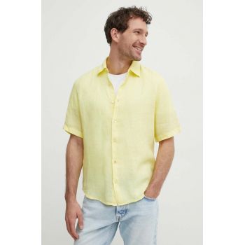 BOSS cămașă de in ORANGE culoarea galben, cu guler clasic, regular 50489345 de firma originala