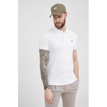 Lacoste polo de bumbac culoarea alb, neted ieftin