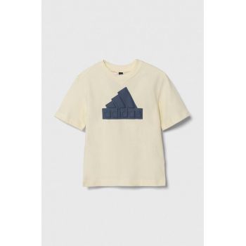 adidas tricou de bumbac pentru copii culoarea bej, cu imprimeu ieftin