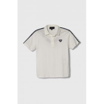 Emporio Armani tricouri polo din bumbac pentru copii culoarea alb, cu imprimeu