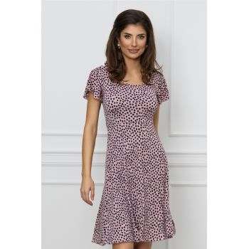 Rochie Simona roz cu imprimeuri bleumarin ieftina la reducere