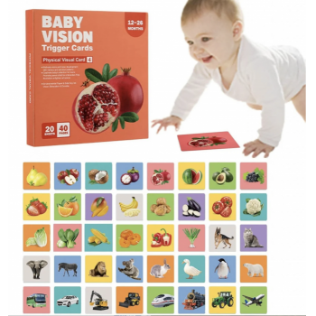Set 20 carduri STEM de stimulare vizuala si senzoriala pentru bebelusi 12-26 luni