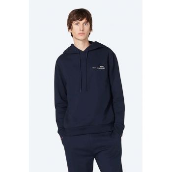 A.P.C. hanorac de bumbac Hoodie Item bărbați, culoarea bleumarin, cu glugă, uni COEAS.H27672-DARKNAVY