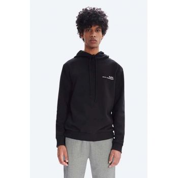 A.P.C. hanorac de bumbac Hoodie Item bărbați, culoarea negru, cu glugă, uni COEAS.H27672-DARKNAVY