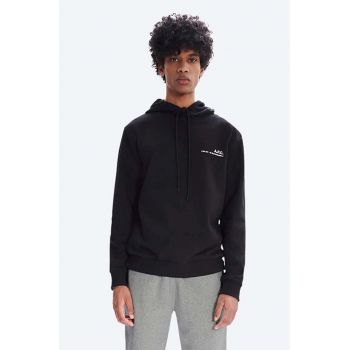 A.P.C. hanorac de bumbac Hoodie Item bărbați, culoarea negru, cu glugă, uni COEAS.H27672-DARKNAVY de firma original