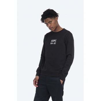 A.P.C. hanorac de bumbac Sweat Gaby bărbați, culoarea negru, cu imprimeu COECQ.H27609-HEATHEREDG