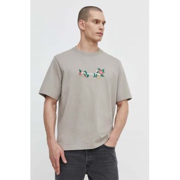 Abercrombie & Fitch tricou din bumbac barbati, culoarea bej, cu imprimeu
