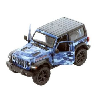 Masinuta die-cast Jeep Wrangler 2018, scara 1:34, cu functie pull-back, 12.5 cm lungime, cu capota, albastra ieftina