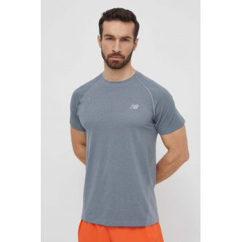 New Balance tricou sport culoarea gri, neted, MT41080AG de firma original