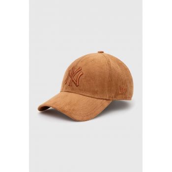 New Era șapcă de baseball din catifea culoarea maro, cu imprimeu, NEW YORK YANKEES ieftina