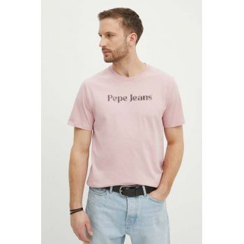 Pepe Jeans tricou din bumbac CLIFTON barbati, culoarea roz, cu imprimeu, PM509374 ieftin